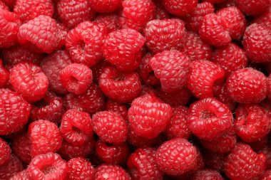 Arka plan olarak taze ahududu, üst manzara