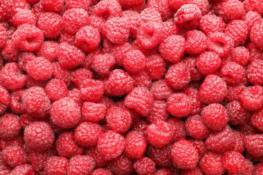 Arka plan olarak taze ahududu, üst manzara