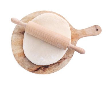 Mangır ve merdaneli ahşap tahta beyaz, üst manzara