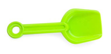 Plastik kürek beyaza izole edilmiş, üst manzara. Çocukların plaj oyuncağı.