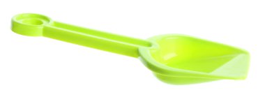 Açık yeşil plastik kürek beyaza izole edilmiş. Çocukların plaj oyuncağı.