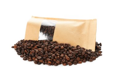 Beyaz kahve çekirdekli stand-up torbası.