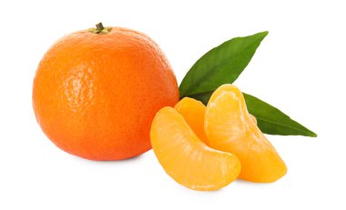 Taze mandalinalar ve beyaz yapraklar.