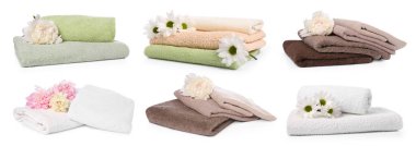 Beyaz üzerine izole edilmiş terry havlular.