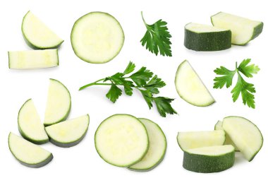 Kabak dilimleri ve maydanoz beyaz, set