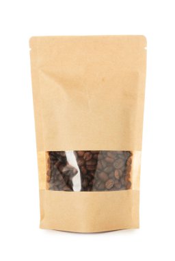 Beyaz kahve çekirdekli stand-up torbası.