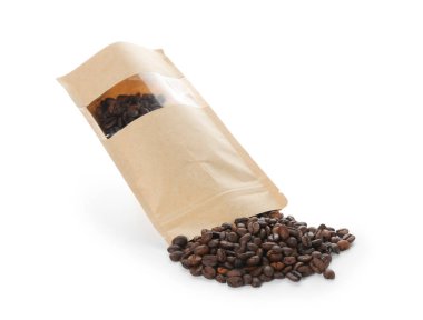 Beyaz kahve çekirdekli stand-up torbası.