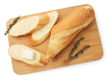 Tereyağlı baget ekmek ve kekik, beyaz, üst görünüm