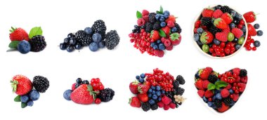 Beyaza izole edilmiş taze böğürtlen karışımı.