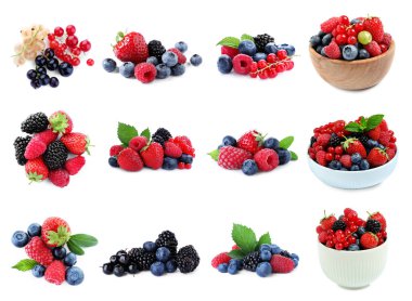 Beyaza izole edilmiş taze böğürtlen karışımı.