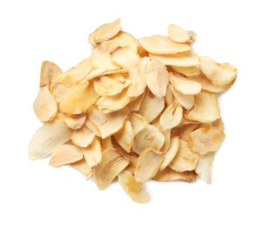 Kurutulmuş sarımsaklı gevrek yığını, beyaz, üst manzara