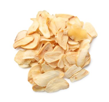 Kurutulmuş sarımsaklı gevrek yığını, beyaz, üst manzara