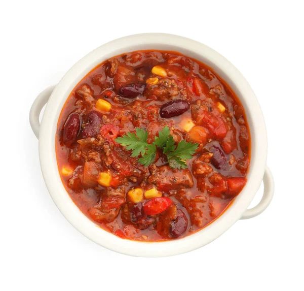 Lezzetli biber con carne Yalnız beyaz, üst manzara