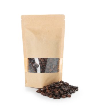 Beyaz kahve çekirdekli stand-up torbası.