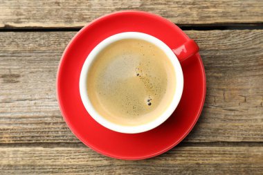 ahşap masa, üstten görünüm üzerinde aromatik kahve