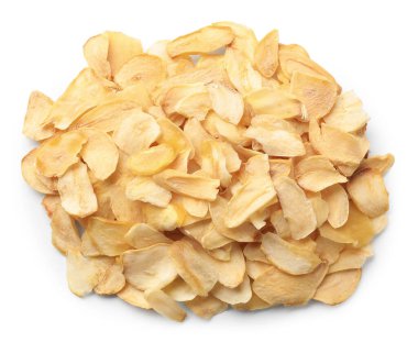 Kurutulmuş sarımsaklı gevrek yığını, beyaz, üst manzara