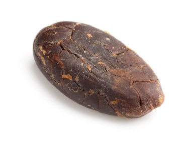 Bir doğal kakao çekirdeği beyaz üzerine izole edilmiş.