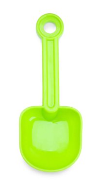 Plastik kürek beyaza izole edilmiş, üst manzara. Çocukların plaj oyuncağı.
