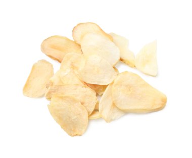 Kurutulmuş sarımsaklı gevrek yığını, beyaz, üst manzara