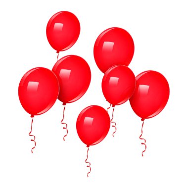 Beyaz üzerine izole edilmiş parlak kırmızı balonlar. Parti dekorasyonu