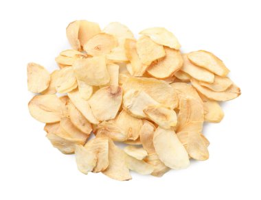 Kurutulmuş sarımsaklı gevrek yığını, beyaz, üst manzara