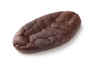 Bir doğal kakao çekirdeği beyaz üzerine izole edilmiş.