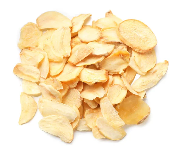 Kurutulmuş sarımsaklı gevrek yığını, beyaz, üst manzara