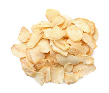 Kurutulmuş sarımsaklı gevrek yığını, beyaz, üst manzara