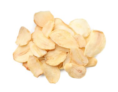 Kurutulmuş sarımsaklı gevrek yığını, beyaz, üst manzara