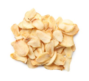 Kurutulmuş sarımsaklı gevrek yığını, beyaz, üst manzara