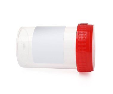 Urology. Empty container for analysis isolated on white