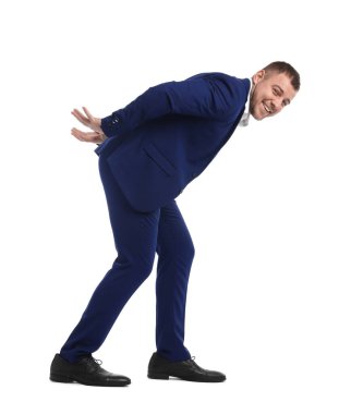 Beyaz arka plan üzerinde poz işadamı portresi tam uzunlukta