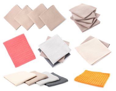 Beyaz üzerine izole edilmiş farklı waffle havluları.