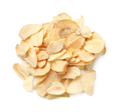 Kurutulmuş sarımsaklı gevrek yığını, beyaz, üst manzara