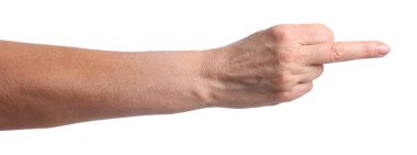 Beyaz arka planda orta parmağını gösteren kadın, yakın plan