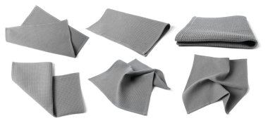 Gri waffle havlusu beyaza izole edilmiş.