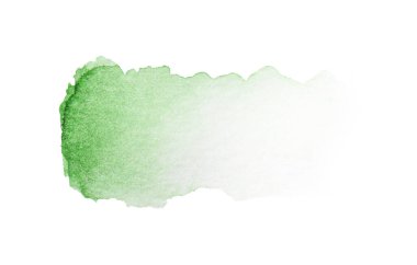 Açık yeşil suluboya fırça darbesi beyaz, üst görünümde izole