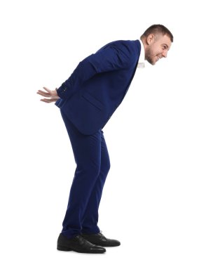 Beyaz arka plan üzerinde poz işadamı portresi tam uzunlukta