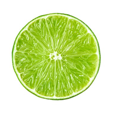 Beyaza izole edilmiş limon dilimi. Taze narenciye.