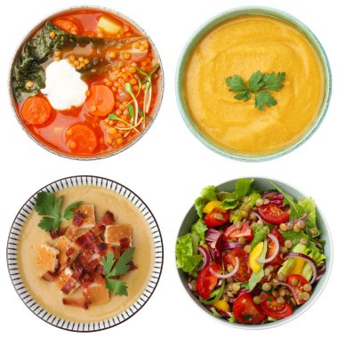 Beyaza izole edilmiş mercimek tabakları.