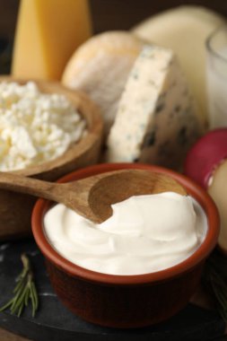 Masada farklı süt ürünleri ve biberiye, yakın çekim