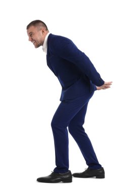 Beyaz arka plan üzerinde poz işadamı portresi tam uzunlukta