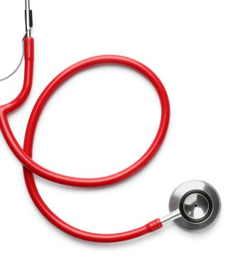 Bir steteskop beyaza izole edilmiş, üst manzara