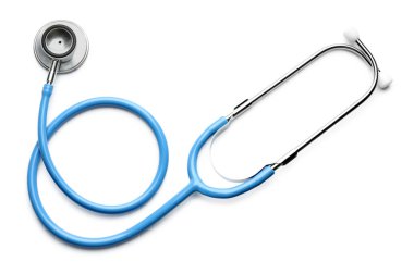 Bir steteskop beyaza izole edilmiş, üst manzara