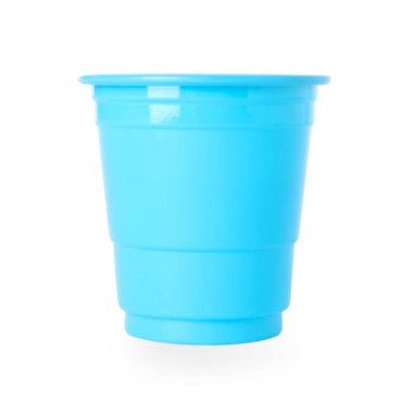 One blue plastic cup isolated on white