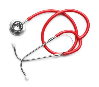 Bir steteskop beyaza izole edilmiş, üst manzara