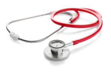 Beyaza izole edilmiş bir steteskop. Tıbbi araç