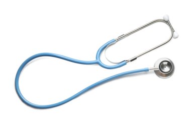 Bir steteskop beyaza izole edilmiş, üst manzara