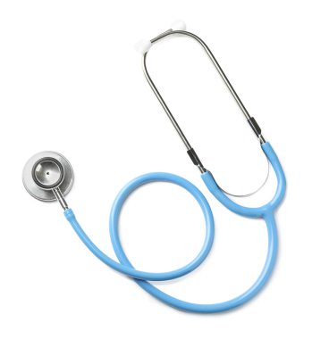 Bir steteskop beyaza izole edilmiş, üst manzara