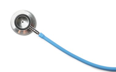 Bir steteskop beyaza izole edilmiş, üst manzara